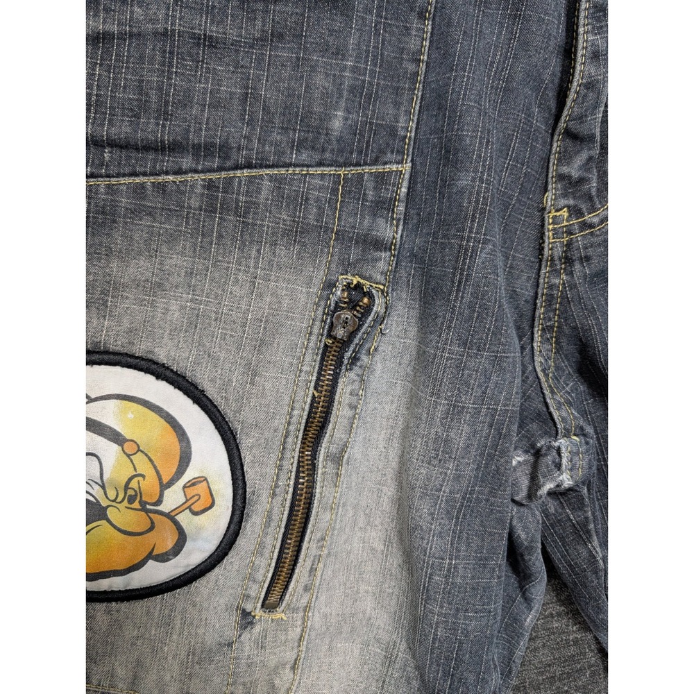 Justice Denim Popeye the Sailor Man Y2K Wide Leg Jeans Blue Embroidered 32x27 - Picture 6 of 10